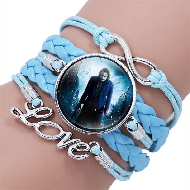 电影小丑joker黑色时光宝石皮革手串手环 欧美多层手工编制手链