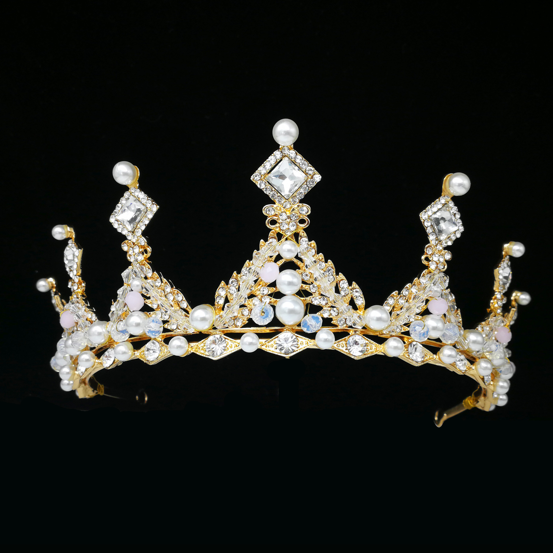 韩式新款儿童手工皇冠公主高档水晶合金王冠女孩生日演出头饰批发