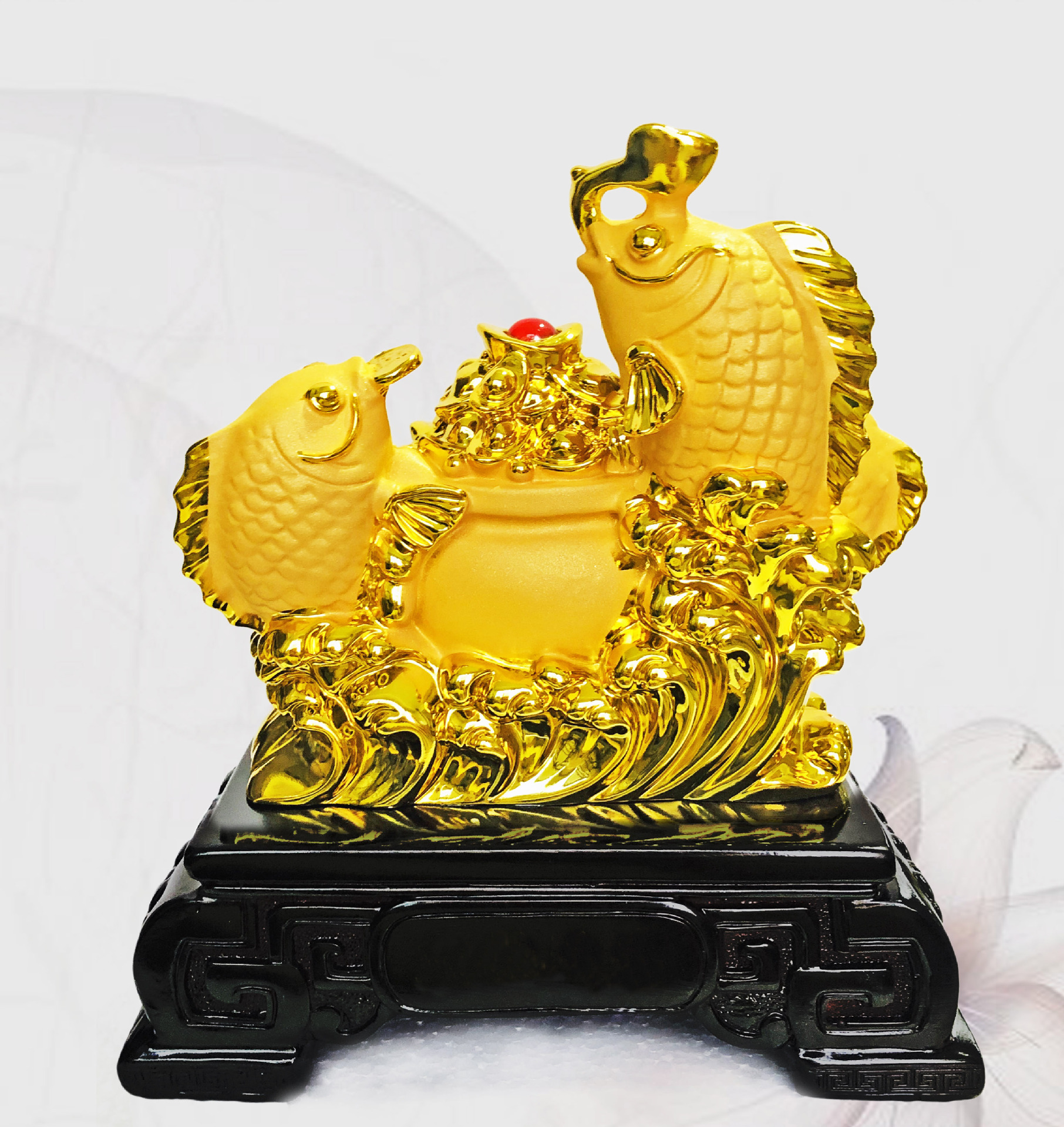 招财进宝鱼摆件聚宝盆沙金树脂家居风水装饰商业活动开业庆典赠礼