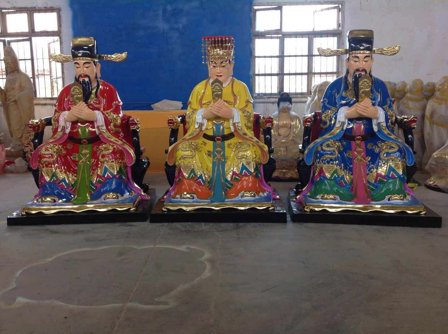 小型寺庙供奉三官 三元大帝玻璃钢树脂神像善缘豫莲花佛像厂直销