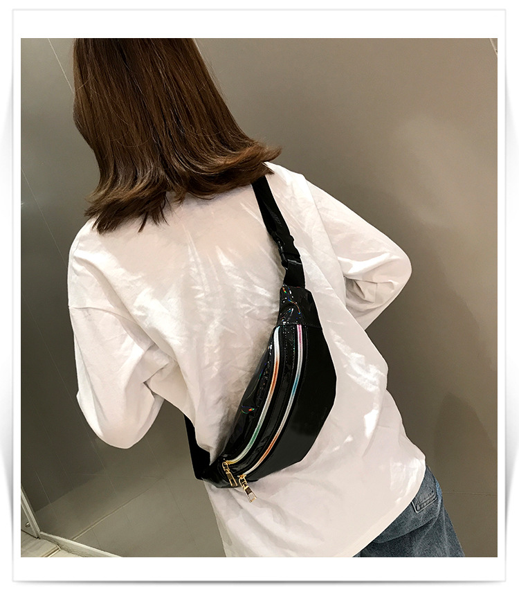 跨境包包女2021新款透明镭射腰包韩版潮流户外运动腰包批发亮面包