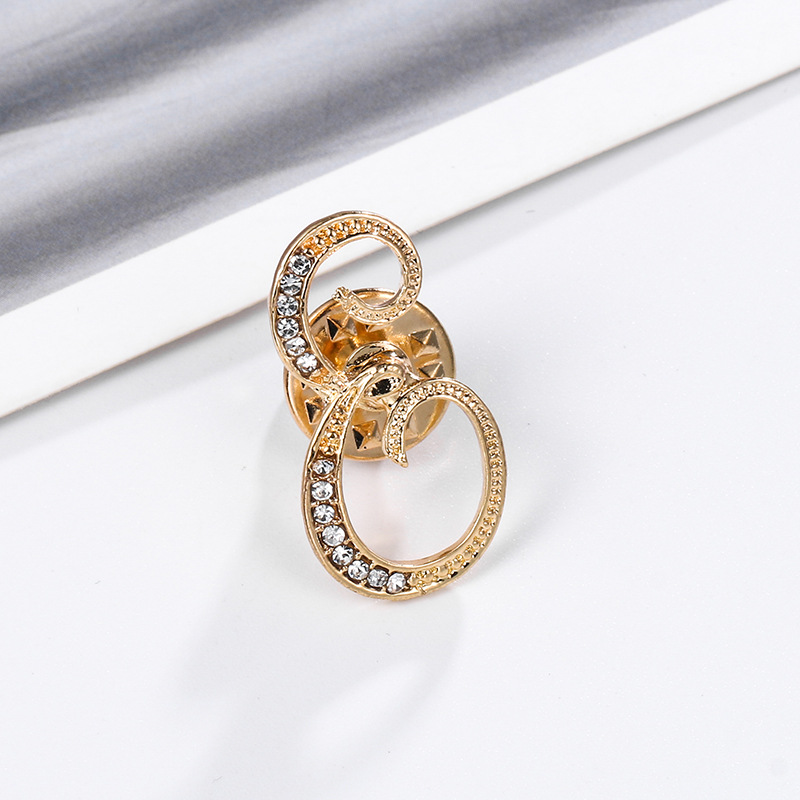 New Letter Brooch Clothing Accessories English Anti-Exposure Artifact Small Titanium Pin Rhinestone-Encrusted Collar Pin Female Brooch