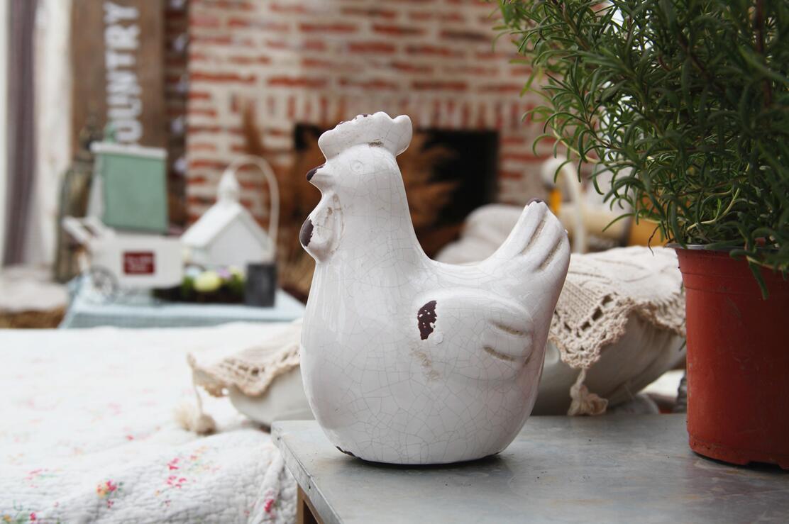 北欧风格儿童房间装饰 白瓷裂纹装饰母鸡摆件 陶瓷摆件