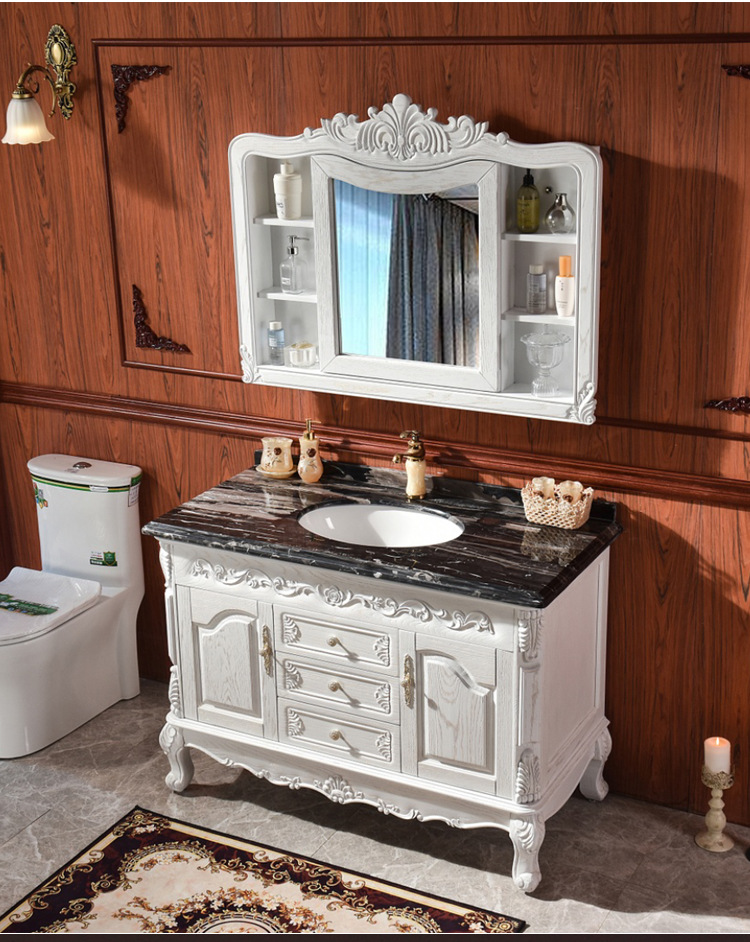 美式欧式镜柜款浴室柜仿古简欧式实木卫浴红橡木实木落地洗手台