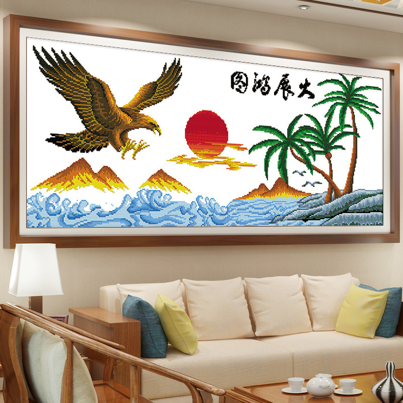 5成交34个悟客印花十字绣大展宏图迎客松 线绣新款