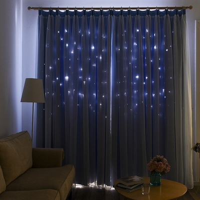 镂空星星窗帘可爱公主风儿童房女孩卧室纱帘双层遮光窗加厚帘成品