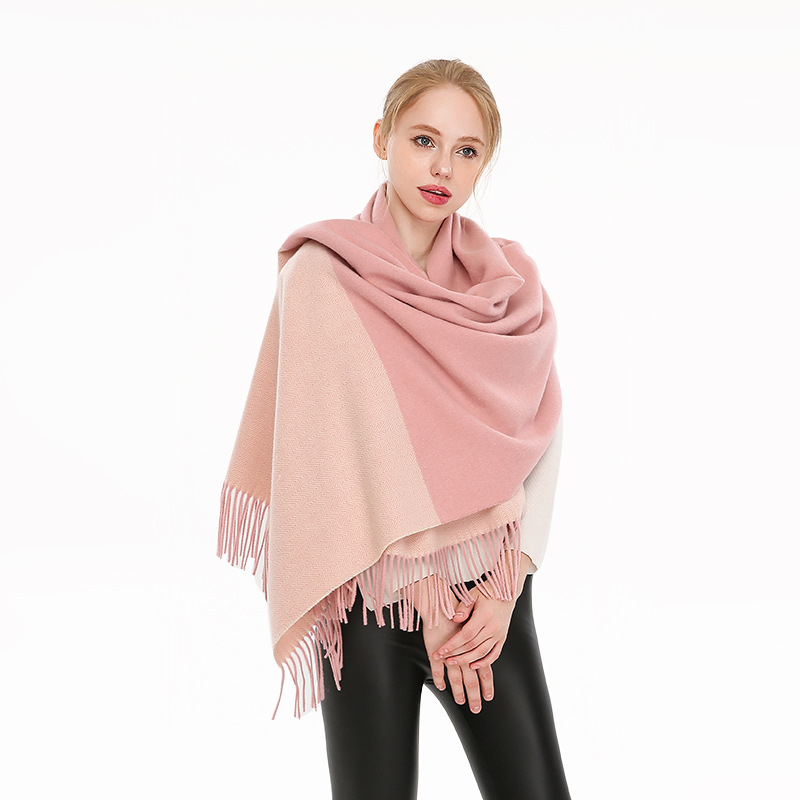 Wool Scarf New Color Matching Herringbone Pattern Female Generation Hair Fall Winter Fashion Warm Shawl Europe and America Cross Border Tassel