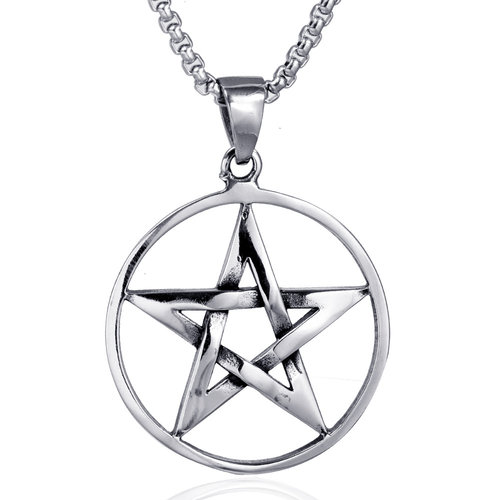 男士炫酷吊牌不锈钢饰品批发镂空五角星吊坠钛钢男生项链
