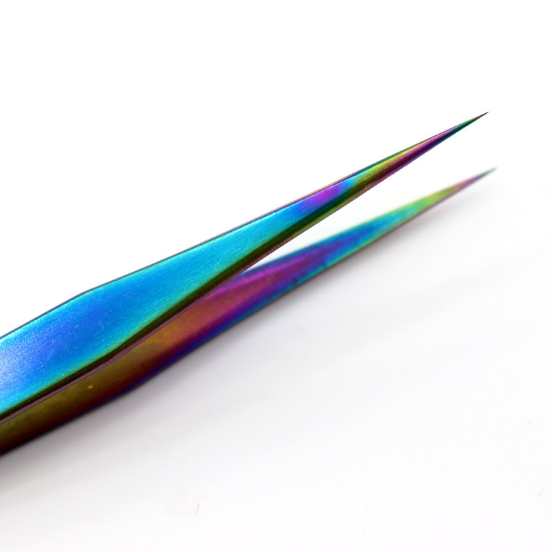 炫彩不锈钢镊子 弯头直头2件套 美甲工具 钻石画工具 彩虹镊子