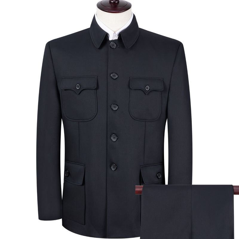 2019新款休闲商务中山装套装中老人民族服装四季款中年中山服