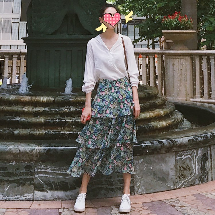 2020春季新款高圆圆同款白色衬衫女 碎花蛋糕裙中长款半身裙套装