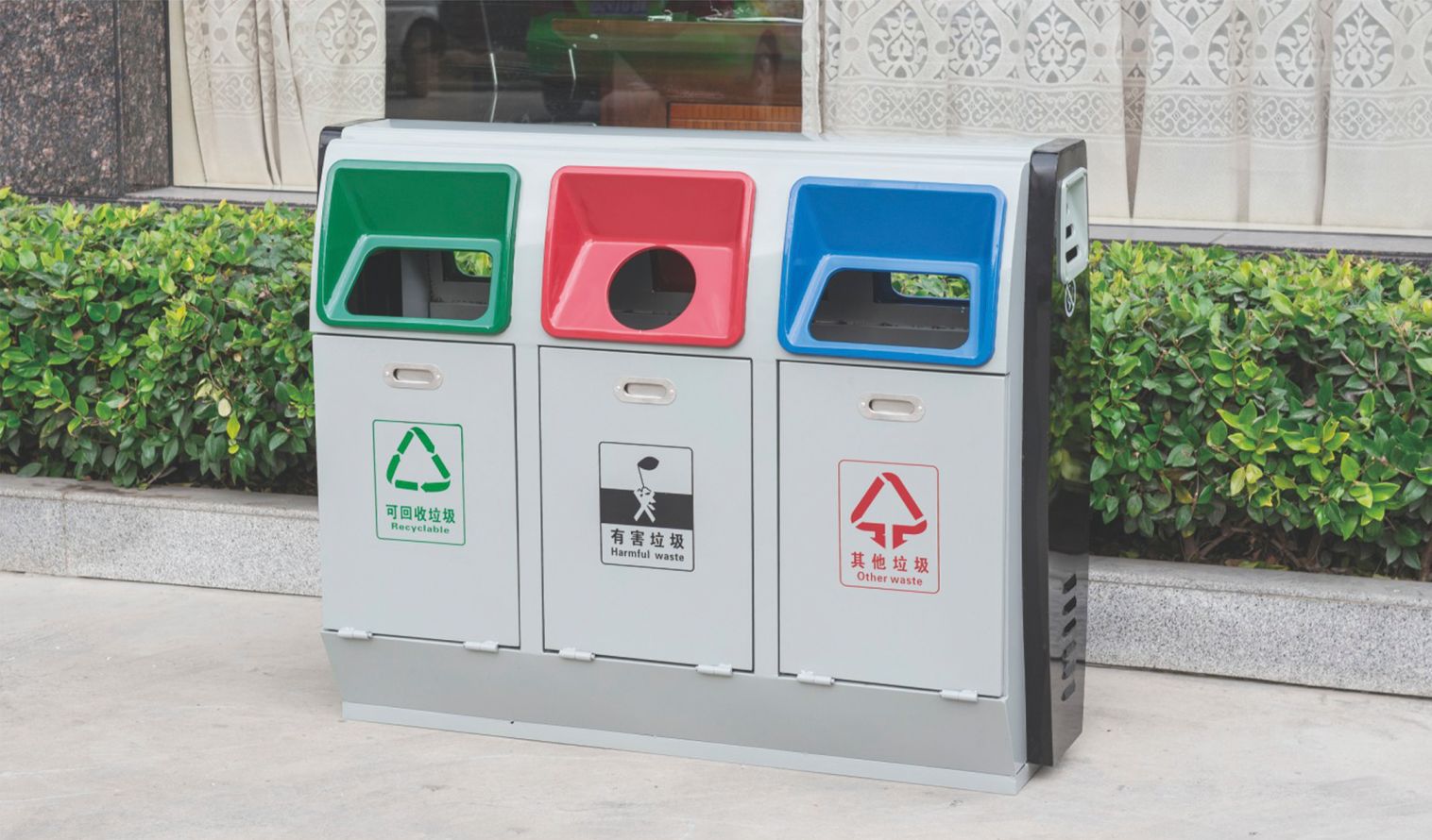 户外三分类垃圾桶现货公园小区校园室外环保环卫垃圾桶厂家定制