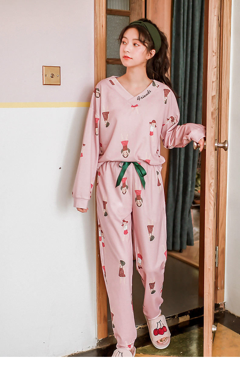 睡衣女2019新款长袖薄款套头春秋款家居服甜美可爱夏纯棉秋季套装