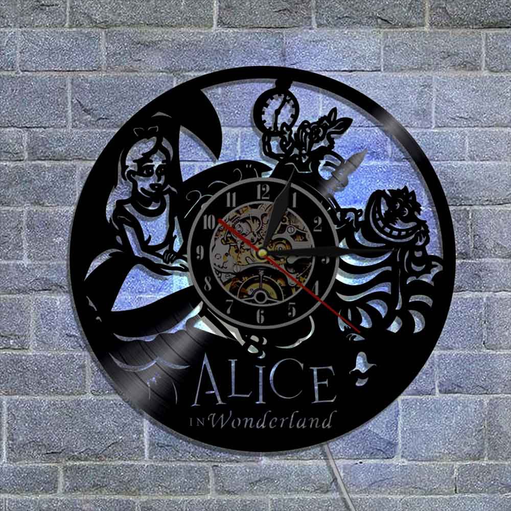 动画电影黑胶时钟 爱丽丝梦游仙境唱片挂钟 卡通复古怀旧装饰墙钟