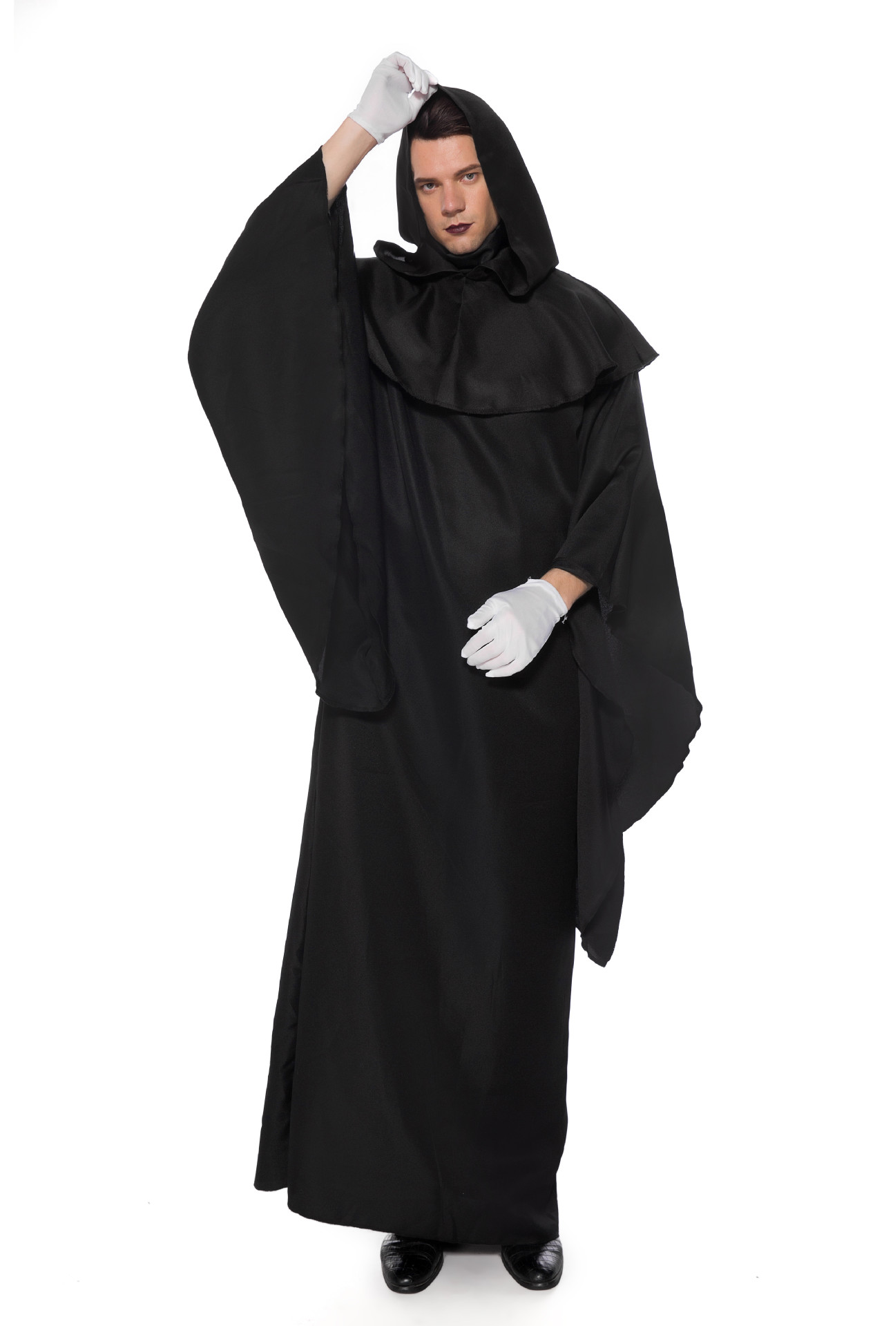 新款万圣节情侣黑暗恶灵 黑色简易长袍 恶魔随从服装 舞台演出服