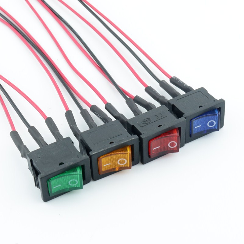 供应kcd1小型船型开关带灯2脚/3脚带线15cm 船形翘板开关线长可做