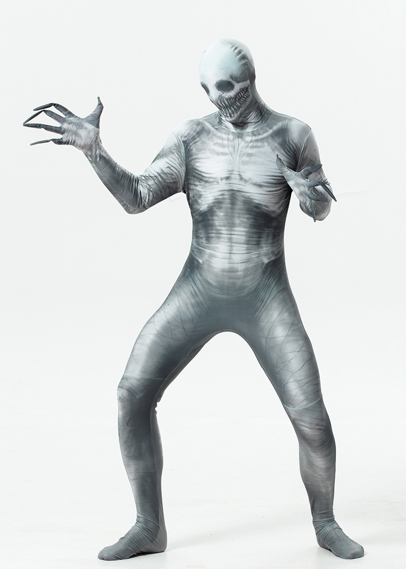 实拍 万圣节成人男恐怖僵尸 全包衣紧身变形服印花游戏服