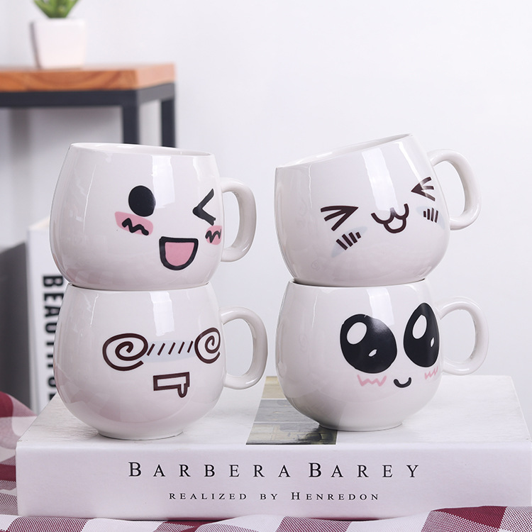 Cartoon Unique Emoji Ceramic Cup Logo Home Coffee Cup Creative Mug Cup with Spoon Lid