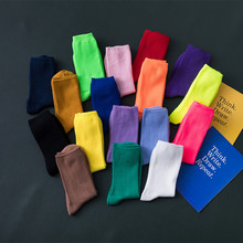春夏新品日系女士中筒袜子纯色棉质学生荧光抽条女糖果色堆堆袜潮
