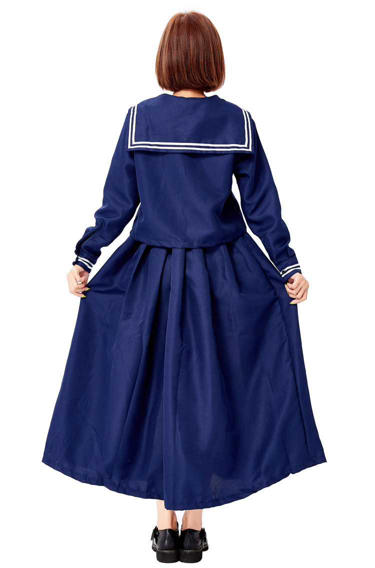 成人女款日系海军水手水兵服 深蓝色分体长袖v领日系校服带红领巾