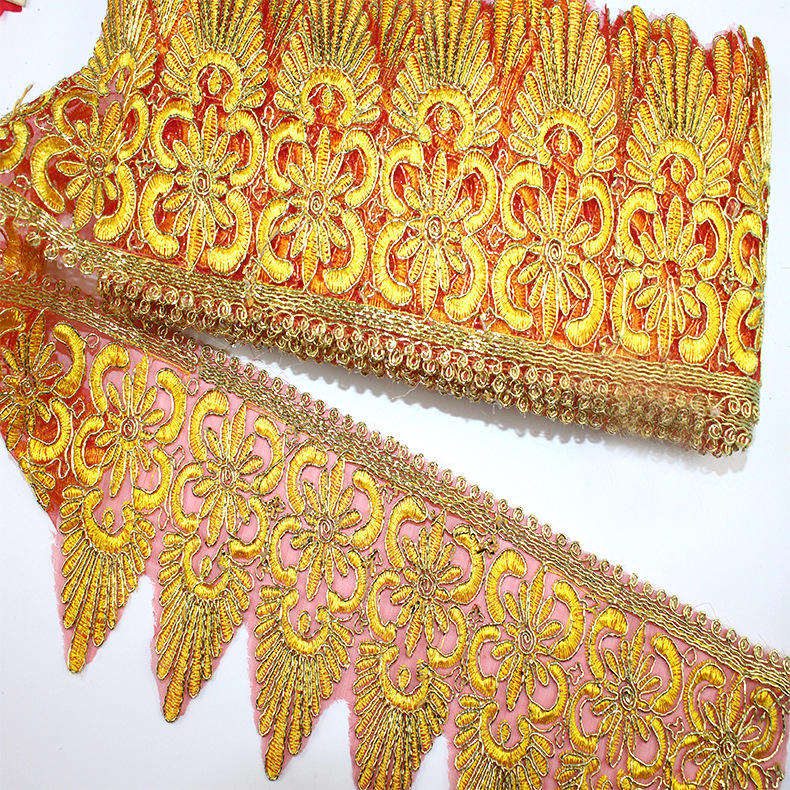 厂家热卖网布刺绣花边 民族风网布花边 提花现货批发金丝线花边