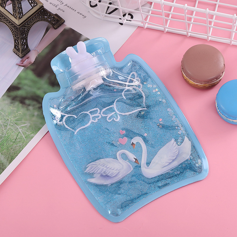 Cartoon Cute Quicksand Hot Water Bag Small Girl Transparent Water Injection Mini Portable Hand Warmer Factory Direct Sales