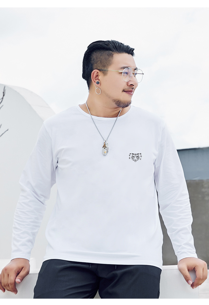 胖哥哥大码胖子长袖t恤男圆领加肥加大宽松打底衫肥佬体恤秋装