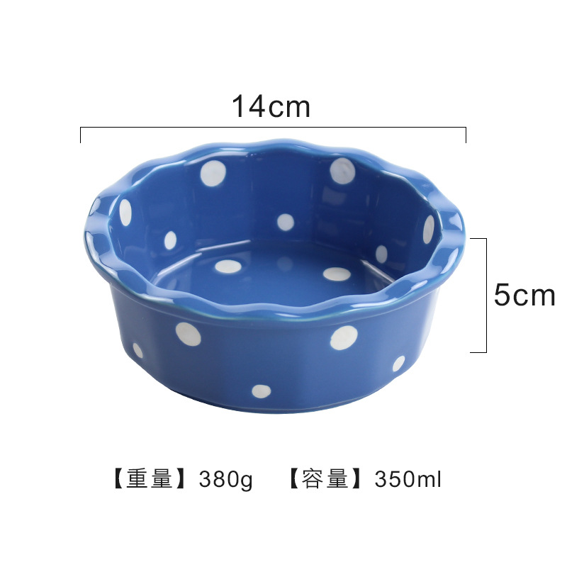 Customized Ceramic Pet Bowl Baking Air Fryer Tableware Polka Dot Baking Tray Italian Pasta Dish Salad Bowl Cat Bowl Dog Bowl