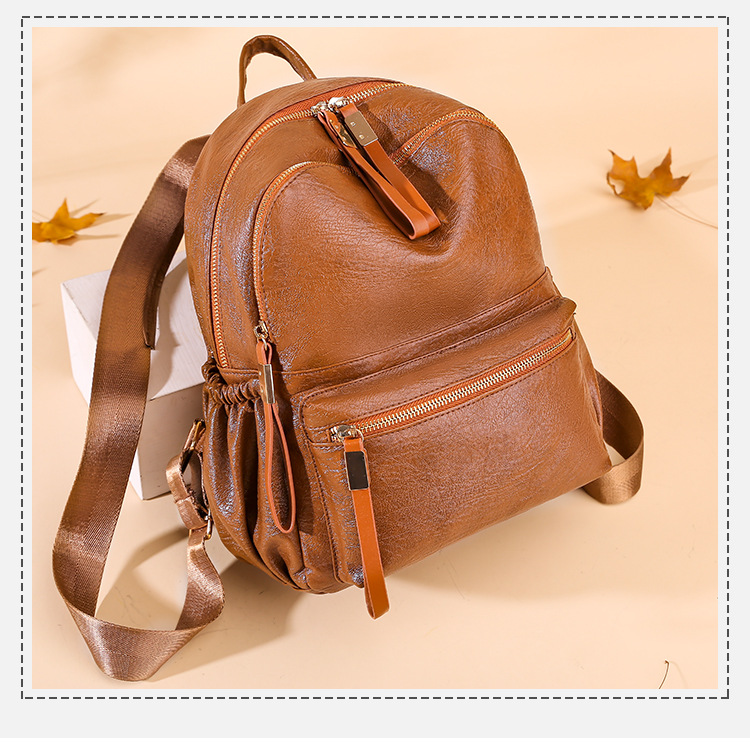 时尚双肩包女韩版潮休闲百搭简约小背包学生软皮pu书包包2020新款