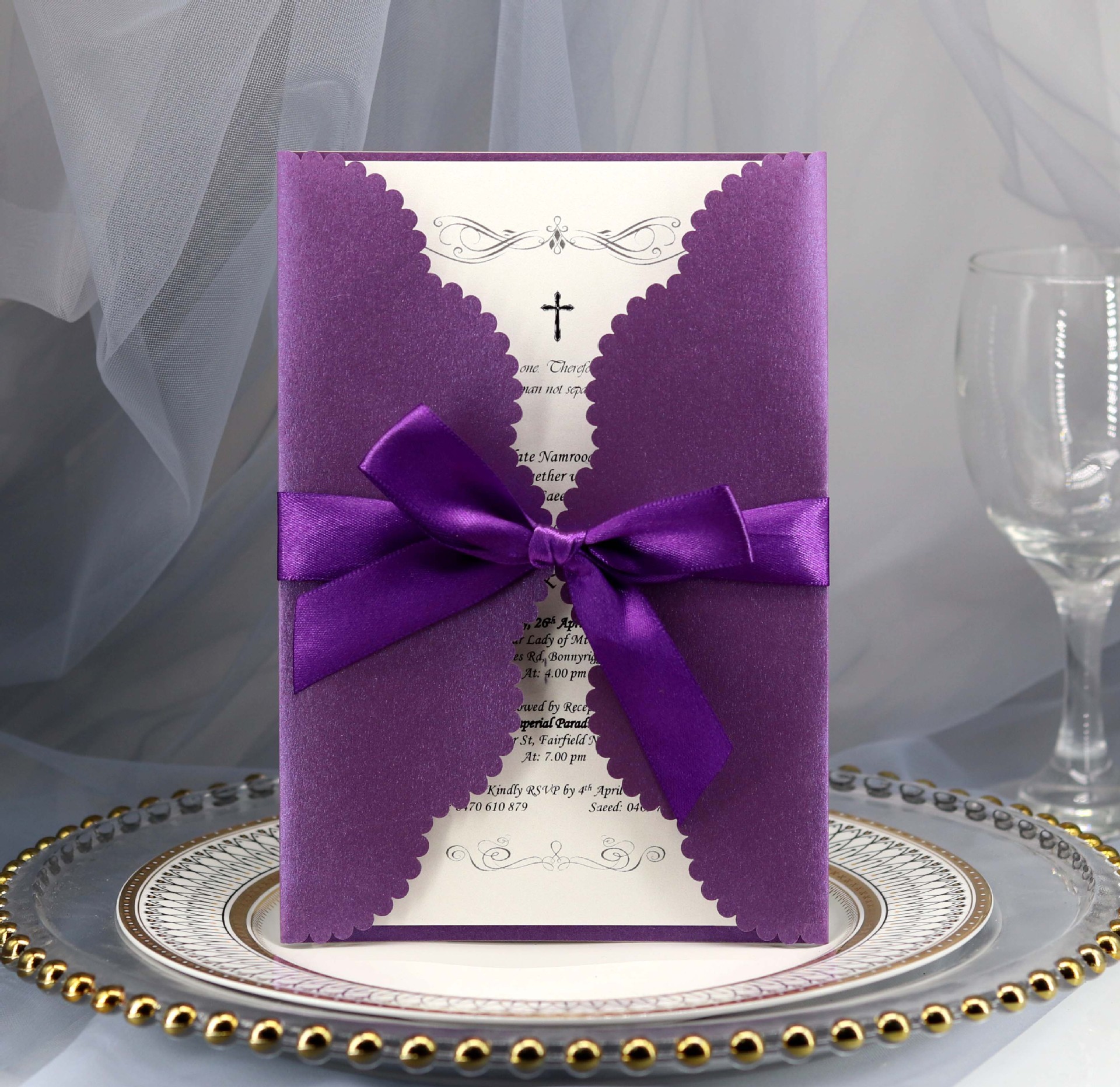 紫色激光镂空蕾丝请柬直销 节日祝福贺卡婚礼结婚 商务邀请函喜帖