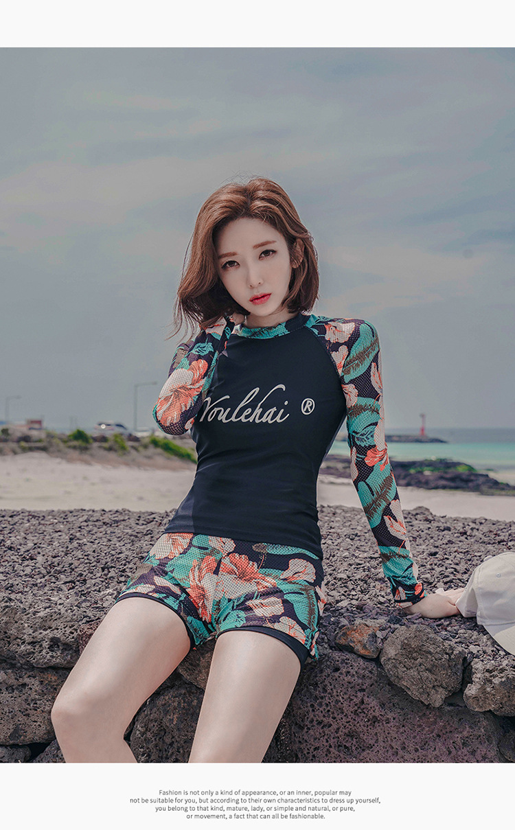 韩国新款泳衣女运动款学生修身显瘦分体平角两件套健身温泉游泳衣