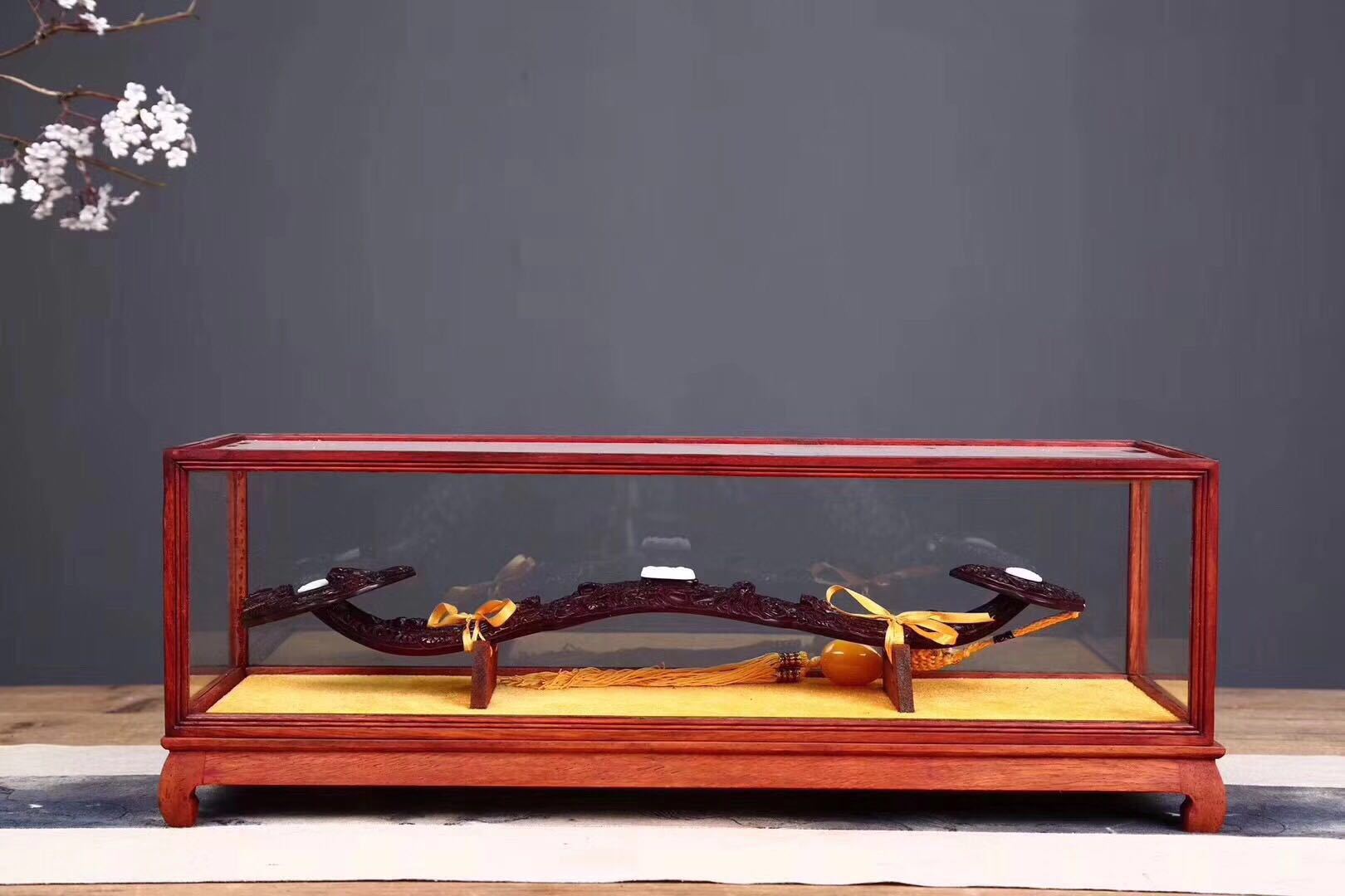 赞比亚血檀如意 万事如意 50公分九龙如意乔迁开业佳品 配玻璃罩