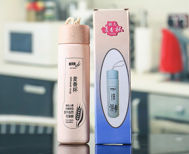 时尚地推麦香玻璃杯带盖麻绳玻璃水杯女随手杯可降解女学生办公杯