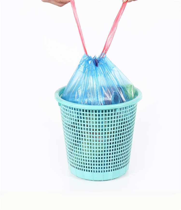 1卷自动收口垃圾袋加厚手提式家用背心袋穿绳塑料袋中号45*50