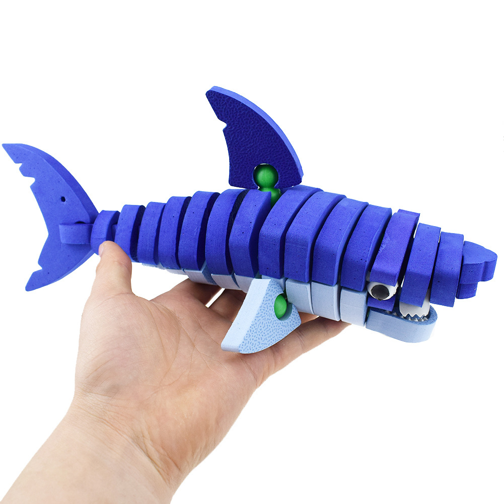 新奇特eva益智拼插鲨鱼3d立体拼图模型拼装益智玩具跨境专供