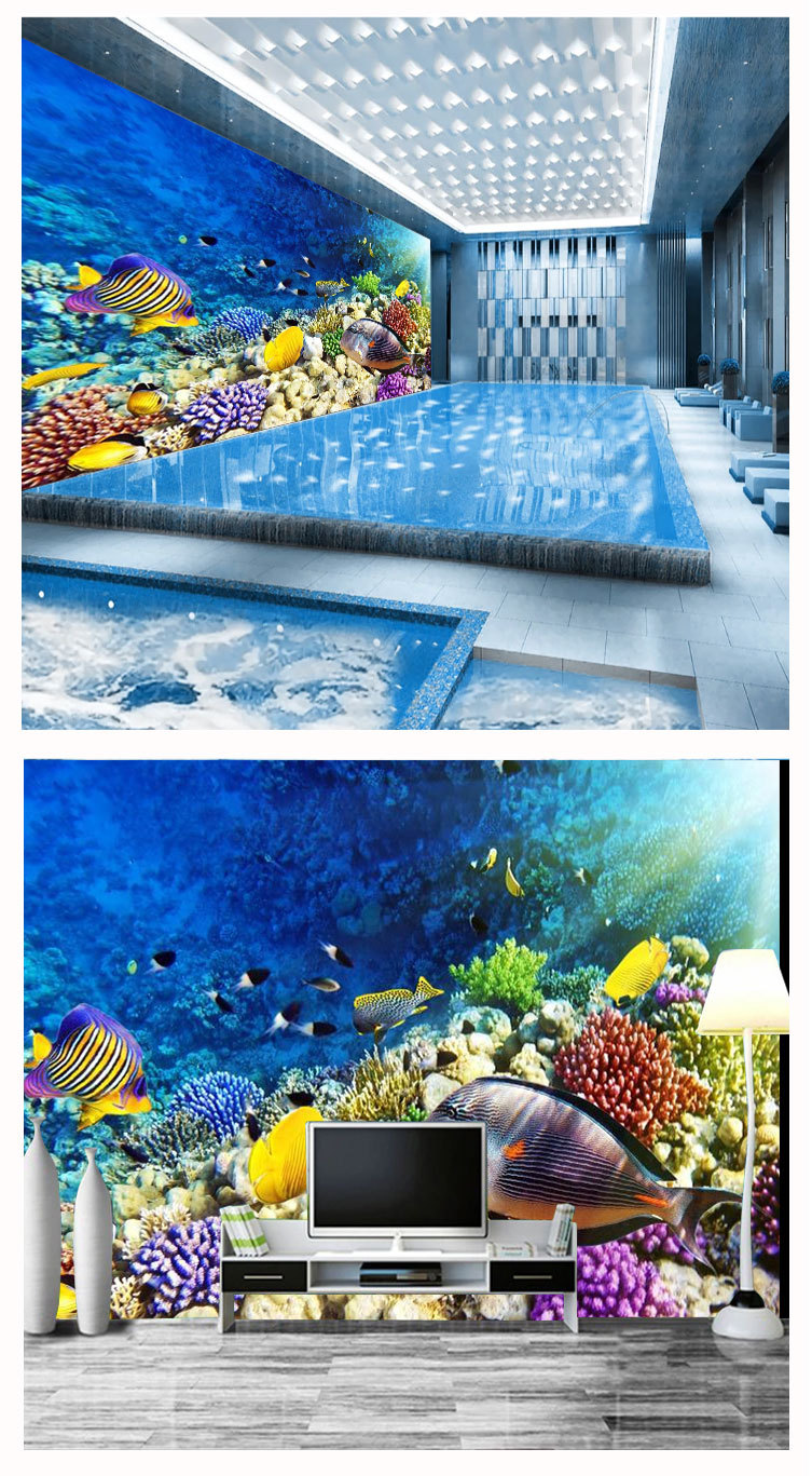 定制海底世界壁纸母婴店墙纸海洋主题游泳馆背景墙儿童房壁画墙布
