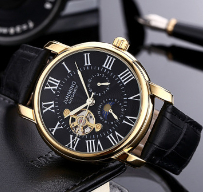 外贸junming机械防水皮带全自动机械手表三针防水高档商务男表