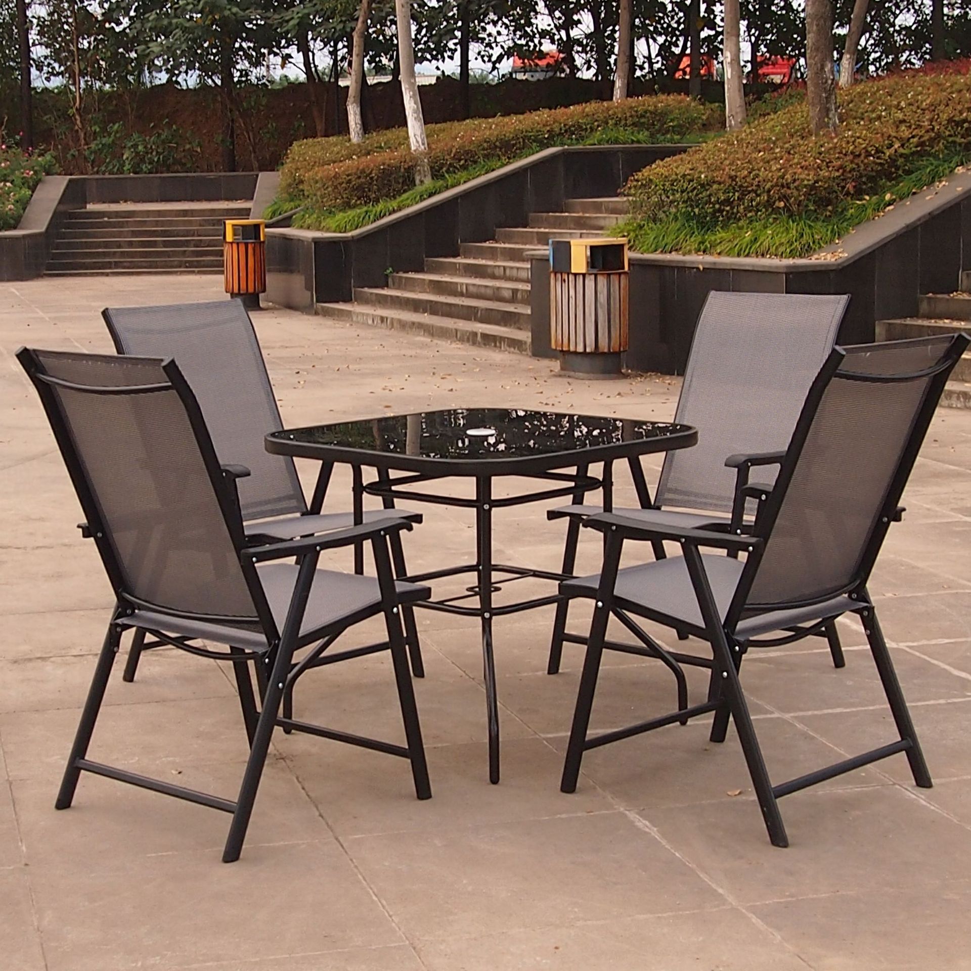 户外桌椅套装花园阳台折叠桌椅组合咖啡奶茶店室外特斯林网布桌椅