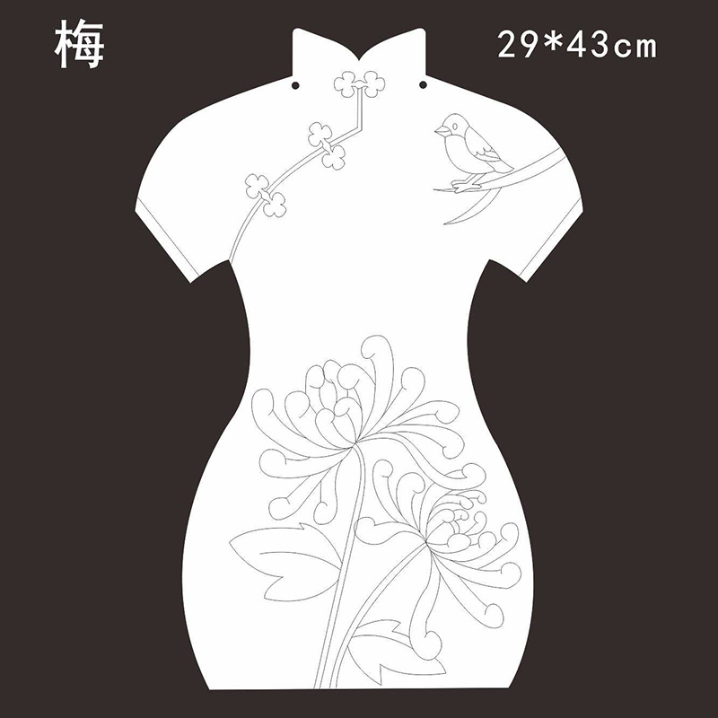 儿童diy涂色旗袍,幼儿园画画纸制旗袍服装