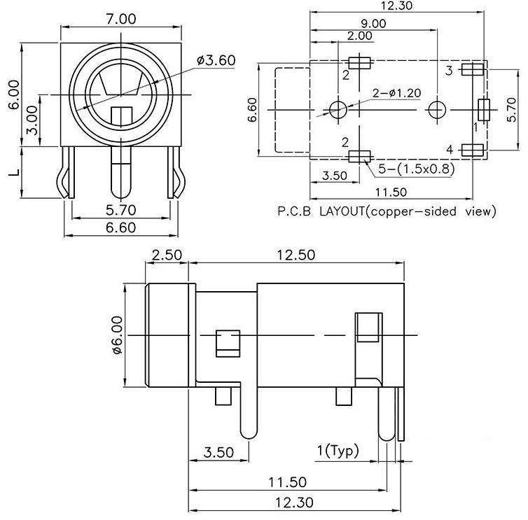 5耳机插座五脚 ,3.5mm耳机插孔卧式