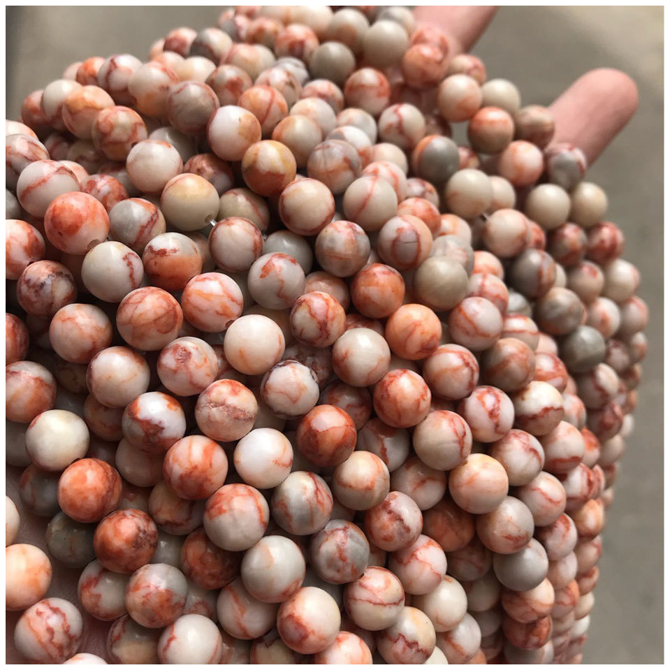 天然红网络石圆珠半成品散珠手链项链饰品配件半宝珠天然石厂家