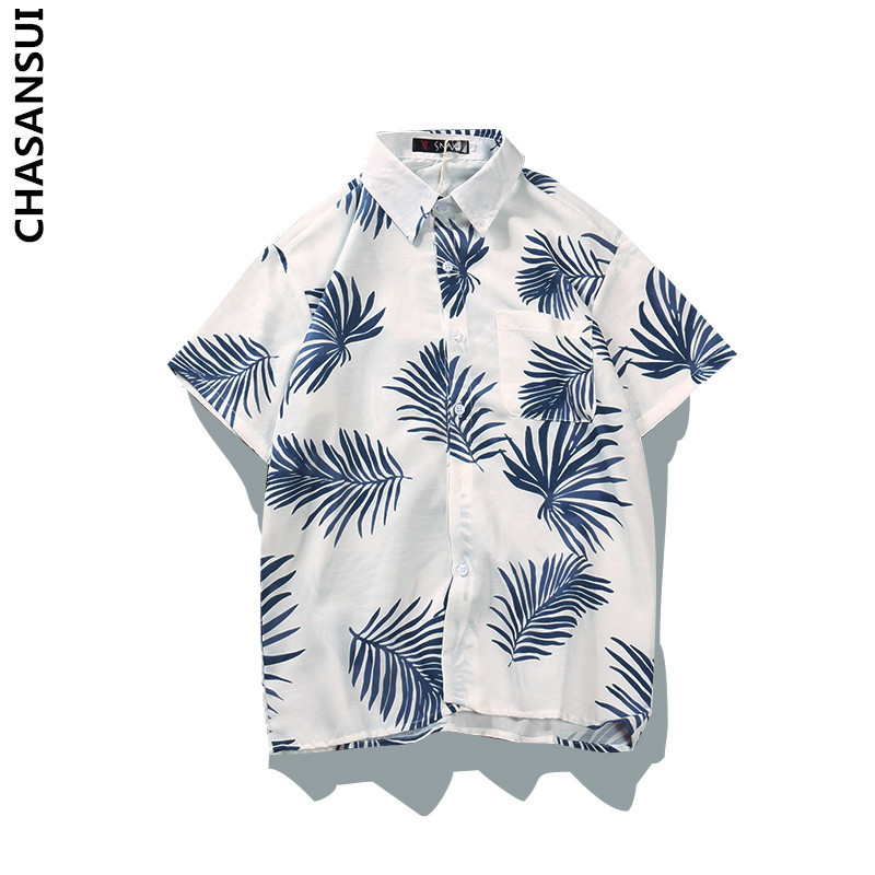 夏威夷沙滩花衬衫短袖男士宽松大码修身港风复古痞帅衬衣外套男装