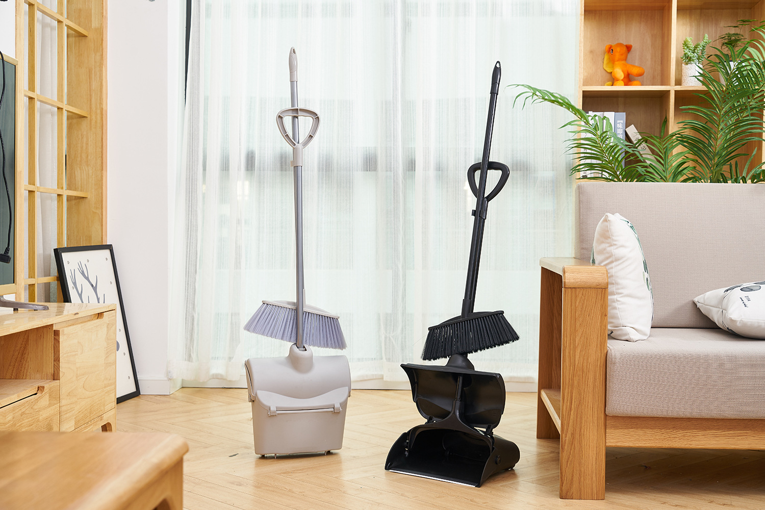 Windproof Dustpan with Broom Garbage Shovel Broom Plastic Set Hotel Commercial Foldable Combination Set with Handle