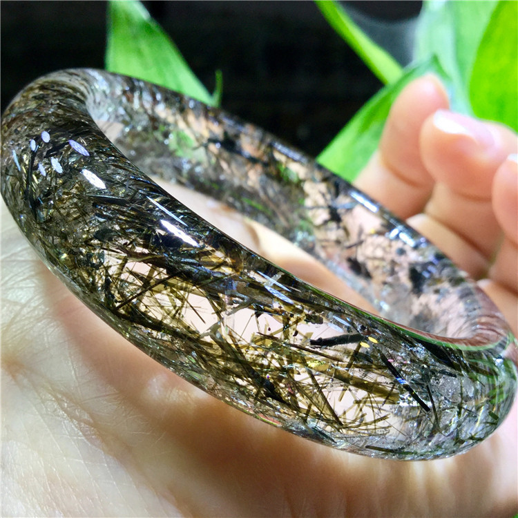 东海水晶天然绿碧玺发晶顺发晶手镯【内径:55.5mm】