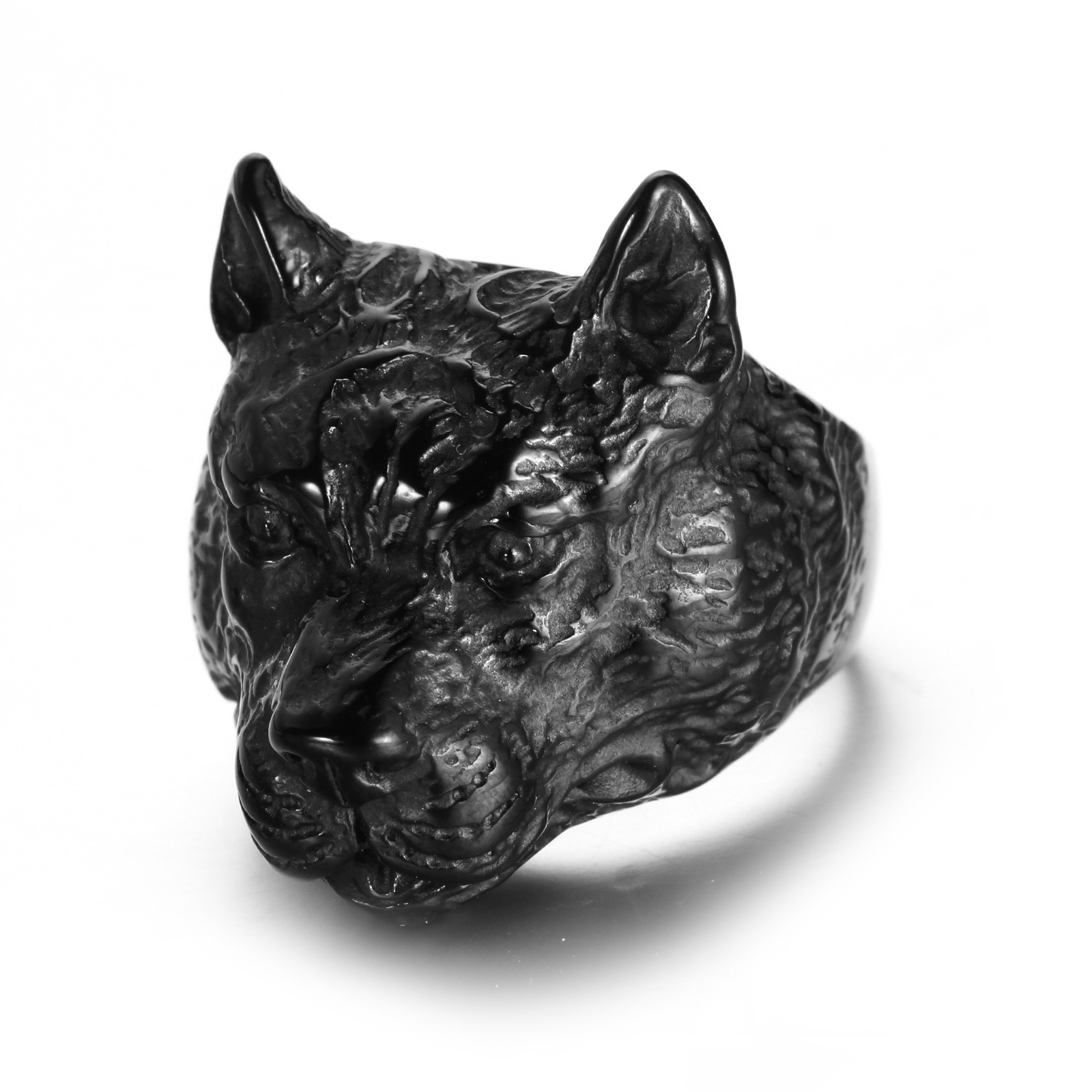 跨境电商饰品批发 不锈钢男士动物 黑金色狗头钛钢戒指 礼物