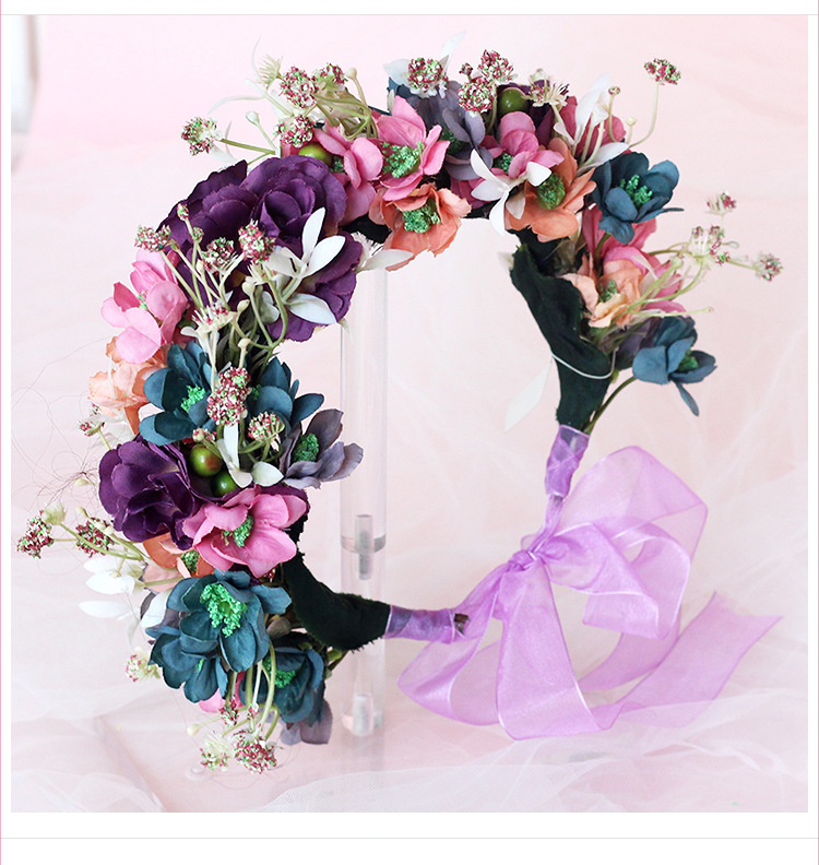 赫拉花环 新娘仿真头花欧美复古时尚花朵发带结婚夏威夷头饰