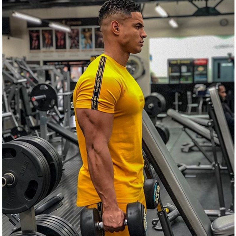 肌肉健身伙伴2019新款运动短袖健身房短袖插肩袖男式健身圆领t恤