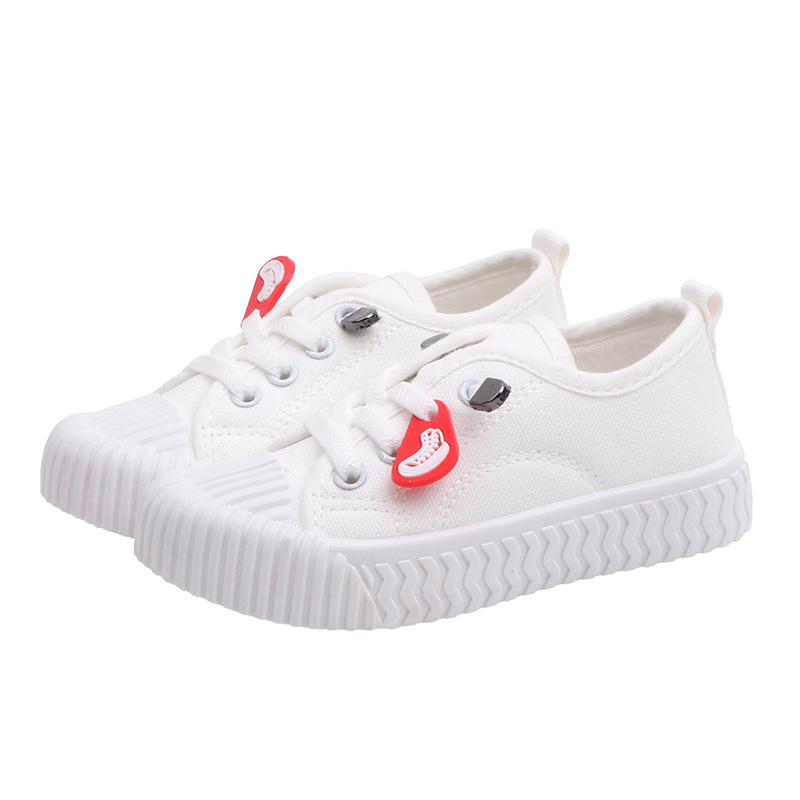 2023 Autumn New Korean Style Children's Candy Color Canvas Shoes Boys and Girls Casual Biscuit Shape Shoes Solid Bottom White Shoes