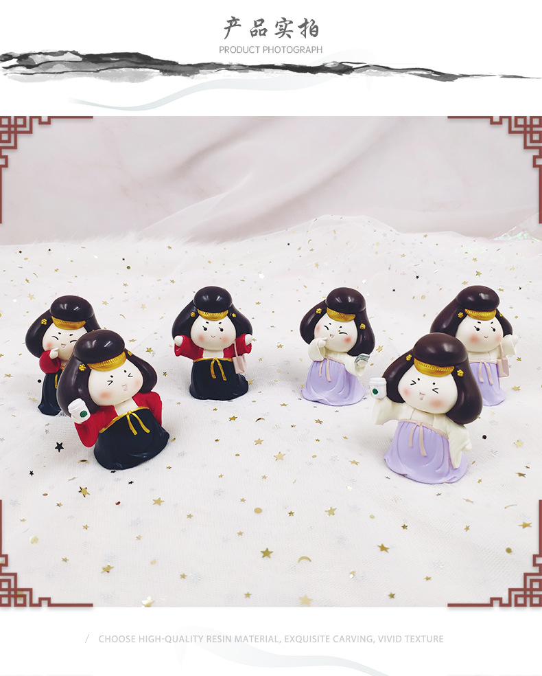 创意树脂工艺摆件复古搞怪穿越唐糖糖唐朝仕女侍女桌面摆饰少女风