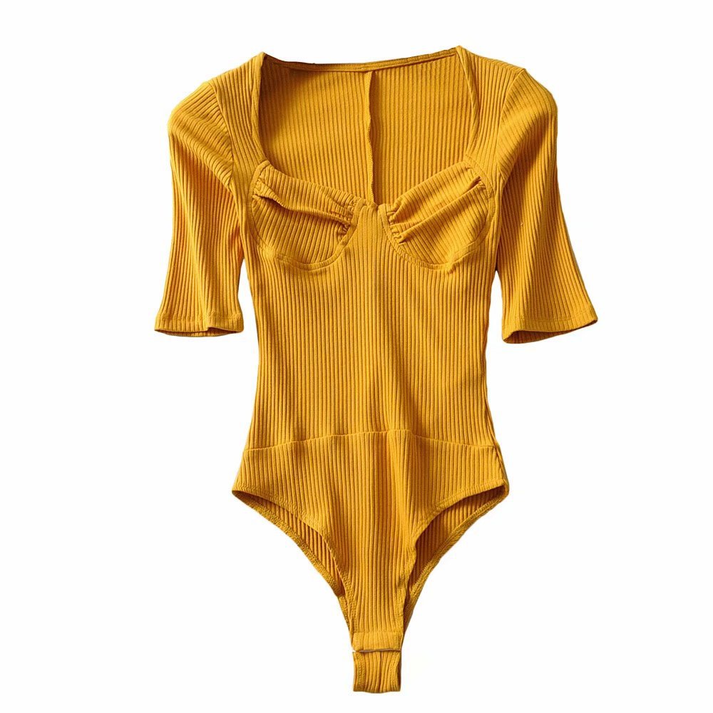 性感紧身三角连体衣女外穿中袖t恤显瘦显胸打底衫潮棉上衣